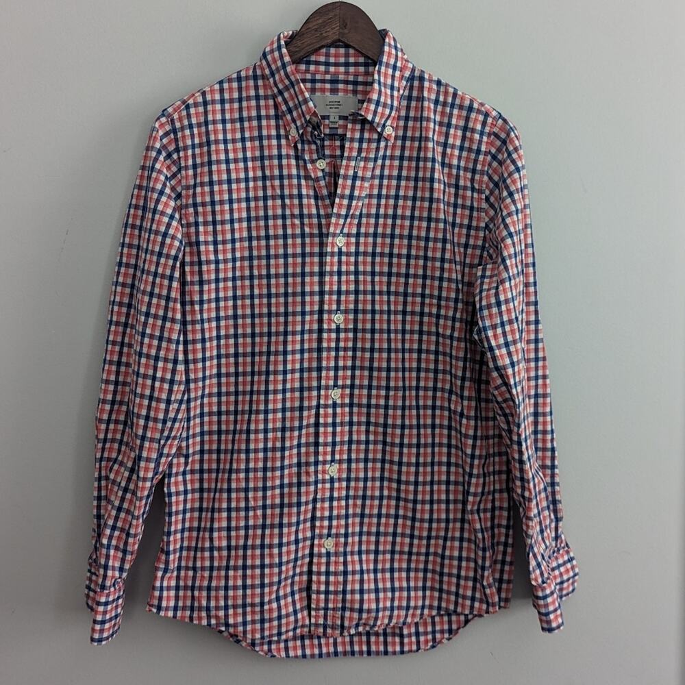 Men's Jack Spade Pink Blue Gingham Button Down Blouse Small Cotton